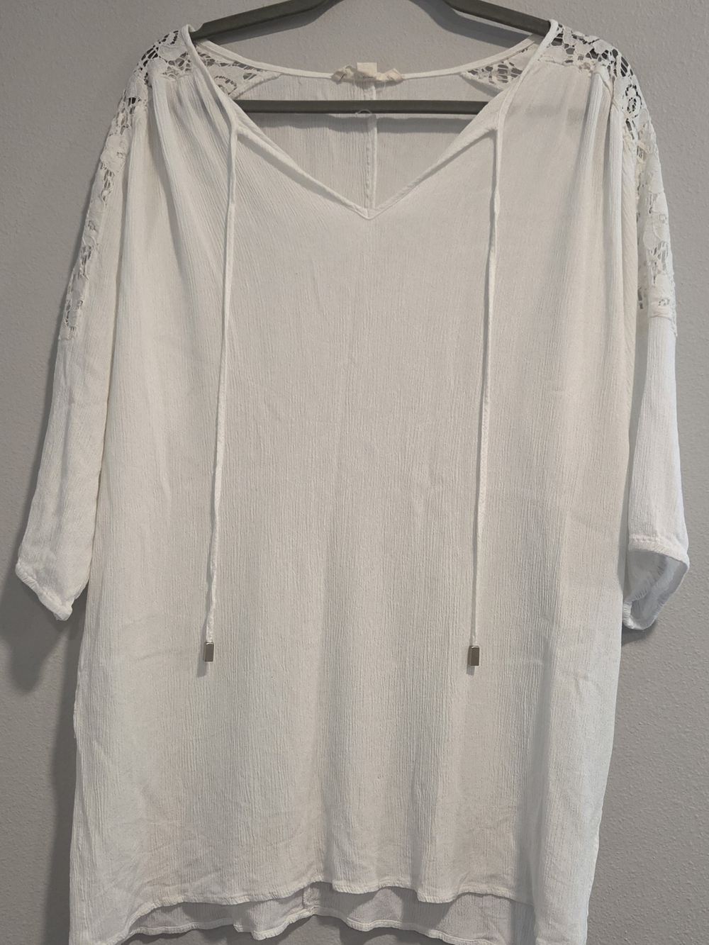 Lovestitch Sheer White Cover Up Tassel Kaftan Tunic Lace Detail M/L Boho Beach